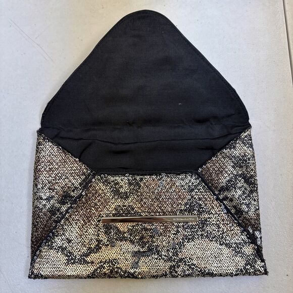 BCBG MAX AZRIA Gold Black Harlow Designer Purse Clutch Bag with Sequins NWT - Picture 8 of 15